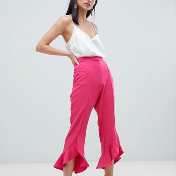 ASOS NWT Fuschia High-Waisted Trouser w Ruffle - Picture 1 of 3